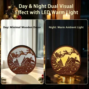 LED wooden Christmas decoration light, rustic holiday desktop ornament for home indoor decor.