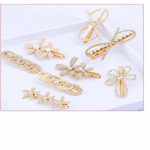 Gold Strass Perle Haarklammern Set Schleife Blume Haarnadeln elegante süße Mädchen Mode Haarschmuck