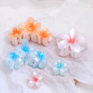 Women Acrylic Frangipani Flower Hair Claw Clip Gradient Color Large Small Hair Catch Accessorize Daily Styling