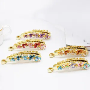 Korean style enamel flower rhinestone banana hair clip 10cm ponytail clamp for women