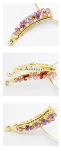 Korean style floral rhinestone banana hair clip, elegant gold metal ponytail hairpin for women.