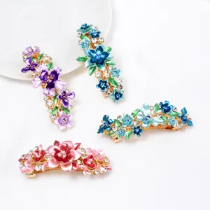 Korean style alloy floral hair clip large rhinestone spring barrette women hair accessories