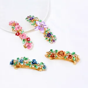 Korean style alloy floral rhinestone hair clip cute spring barrette size chart specification