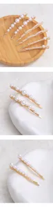 Elegant gold-toned faux pearl hair clips set, chic side hairpins for women and girls daily wear.