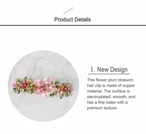 Korean style alloy floral spring hair clip with rhinestones and enamel flowers for women.