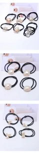 Élastiques à cheveux noirs perle strass style coréen jolies fleurs cristal queue de cheval