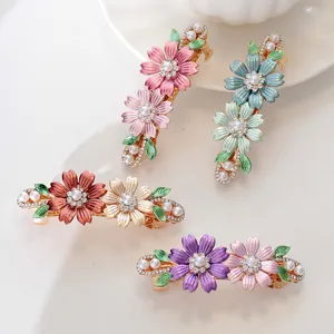 Damen Hofstil Legierung Blumen Haarspange Strass Künstliche Perle Feder Haarnadel Pferdeschwanz Haarschmuck