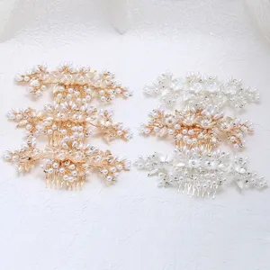 Vintage Bridal Hair Comb Wedding Hair Accessories Alloy Artificial Pearl Rhinestone Floral Hair Side Comb Hair Jewelry For Women