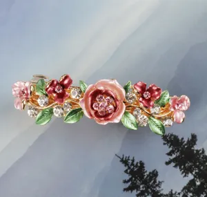 Korean style alloy floral hair clip with colorful enamel and sparkling rhinestones.