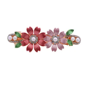 Damen Strass Perle Blume Feder Haarklammer elegante Legierung Haarspange Accessoire