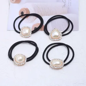 Élastique à Cheveux Mode Strass Perle Artificielle Alliage Nœud Cœur Attache Queue de Cheval Accessoires Cheveux Femme Fille