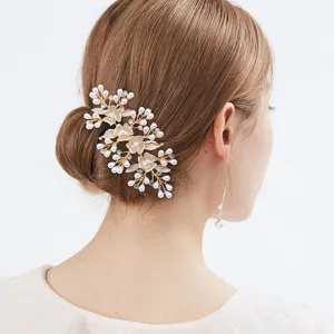 Elegant bridal pearl hair comb rhinestone floral updo hairpin for wedding accessories