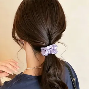 Élégant chouchou en satin de couleur unie pour femme, élastique doux pour queue de cheval.
