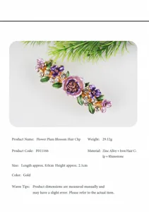 Floral alloy hair clip with sparkling rhinestones, elegant plum blossom design for women.