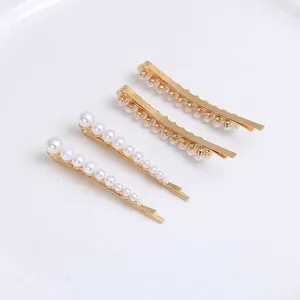 Retro elegant faux pearl hair clip set, sweet and charming gold hairpin for women daily style.