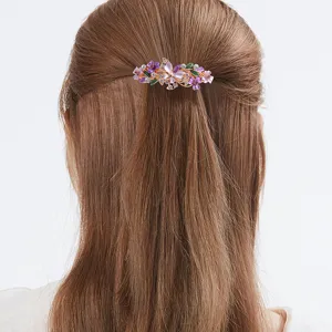 Vintage rhinestone butterfly flower hair clip elegant spring hairpin for women half up hair