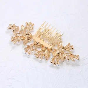 Vintage gold pearl hair comb bridal updo insert clip elegant wedding hair accessories for women