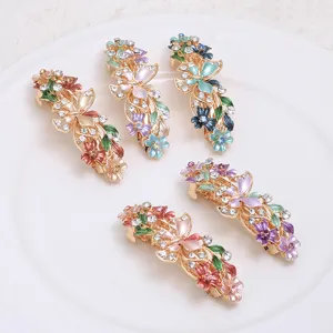 Vintage rhinestone enamel butterfly hair clips elegant flower alloy spring barrettes women