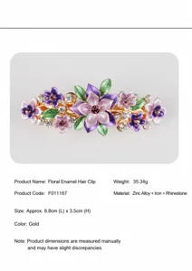 Detailed view of the elegant alloy flower hair clip adorned with sparkling rhinestones.