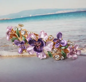 Korean style alloy rhinestone purple floral spring hair clip large hair accessory for women