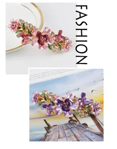 Korean style alloy flower hair clip with rhinestones and colorful enamel for women large size