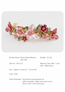 Close-up detail of Korean alloy enamel flower and butterfly rhinestone hairpin accessory.