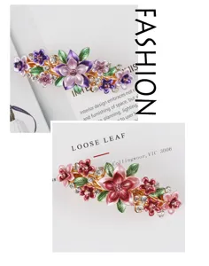 Korean style alloy women hair clip with colorful enamel flowers and sparkling rhinestones design