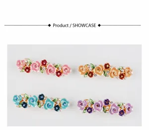 Alloy floral hair clip spring barrette elegant rhinestone hair accessories for women detail view