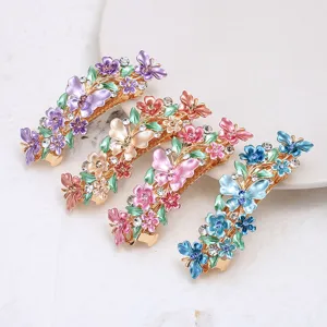 Korean Style Alloy Butterfly Floral Hair Claw Clip Rhinestone Enamel Hair Accessories For Women Girls Hair Styling
