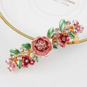 Elegant alloy floral hair clip with sparkling rhinestones and colorful enamel flowers for women.