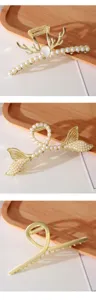 Detailed view of Korean style alloy pearl hair claw, elegant hair accessory for women.