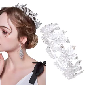 Silberner Kristall Braut Tiara Blumenkrone Hochzeit Haarschmuck fuer Damen Party!