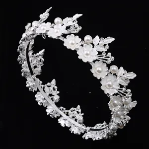 Atemberaubende Braut Perlen Krone Tiara fuer Hochzeit Haarschmuck, elegantes Legierungsdesign.