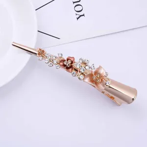 Korean style high-end alloy baking paint rhinestone flower hairpin for elegant women daily hair styling