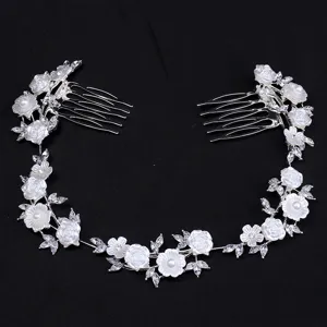 Peigne à Cheveux de Mariée en Alliage Strass Perle Artificielle Pince à Cheveux Fleur Coiffure de Mariage Accessoires pour Femmes
