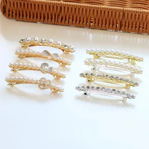 Barrette à Cheveux à Ressort en Métal Perle Artificielle Strass Élégante pour Femmes Accessoires de Coiffure