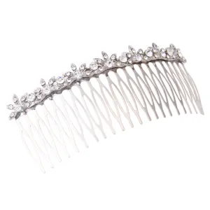 Elegant silver rhinestone bridal hair comb, sparkly crystal floral hair accessory.