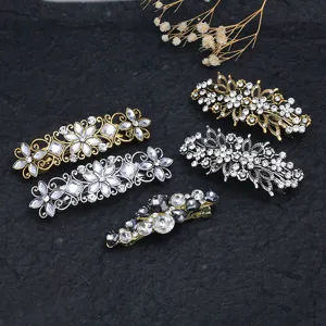 Vintage Alloy Rhinestone Floral Spring Hair Clip Elegant Crystal Hair Barrettes Hair Accessories For Women