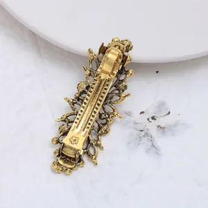 Vintage floral spring hair clip retro metal barrette elegant hair accessories for women