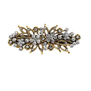 Vintage Rhinestone Flower Hair Clip Retro Gold Barrette Sparkling Crystal Hair Accessory