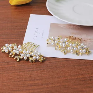 Braut Perle Strass Haarkamm Blumen Haarschmuck Gold Weiß Hochzeit Haarschmuck Haarschmuck Für Damen