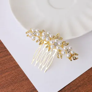 Goldene Perlen Strass Haarkamm braut florale Haarschmuck für Hochzeit Steckfrisur