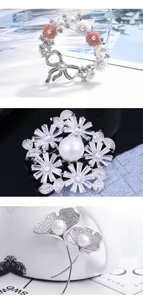 Exquisite rhinestone floral pearl brooch pin set, elegant suit corsage fashion accessory.