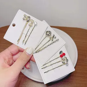 Gold Tone Metal Hair Clips Set Rhinestone Cherry Bow Hair Pins Cute Hair Accessories For Women Daily Styling