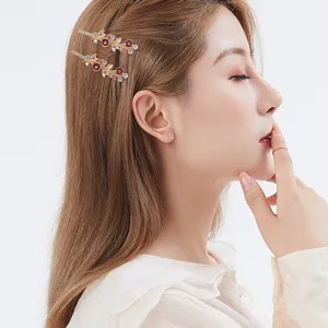 Exquisite Alloy Floral Rhinestone Hair Clip Women Fashion Side Hairpin Enamel Hair Accessories Daily Styling