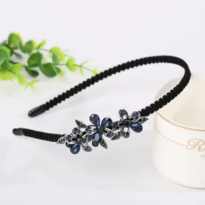Korean Style Alloy Rhinestone Crystal Flower Headband Black Hair Hoop Fashion Hair Accessories For Women Jewelry Gift