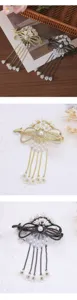 Vintage floral hair clip with elegant tassels, premium bow design for chic hairstyles.