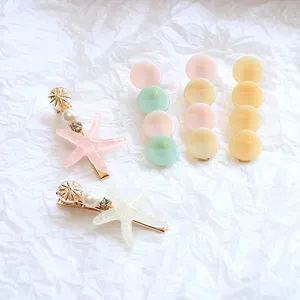 Sweet Starfish Pearl Rhinestone Alloy Duckbill Hair Clip Cute Geometric Round Hairpin Hair Accessories For Women