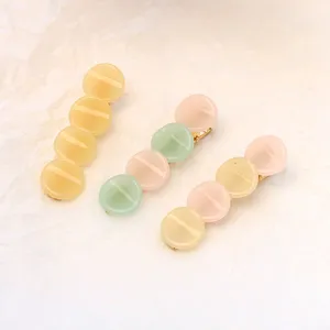 Handmade sweet round hair clips cute pastel resin duckbill side clip for women girls main
