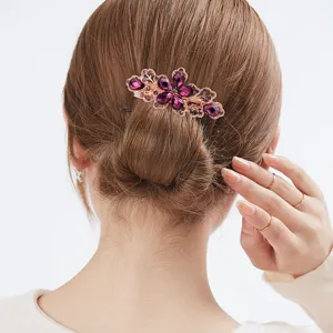 Bellissimo fermaglio per capelli a molla fiore strass lega stile coreano elegante